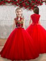Floor Length Red Kids Pageant Dress High-neck Sleeveless Lace Up