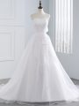 Beautiful White Sleeveless Organza Lace Up Wedding Gown for Beach and Wedding Party
