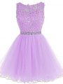 Fashion Lavender Scoop Zipper Beading and Lace and Appliques Prom Party Dress Sleeveless