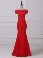 Red Scoop Neckline Lace and Appliques Homecoming Dress Sleeveless Lace Up