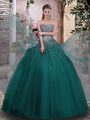 Enchanting Dark Green Lace Up Strapless Beading 15 Quinceanera Dress Tulle Sleeveless