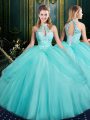 Modern Aqua Blue Sleeveless Beading and Pick Ups Floor Length Quinceanera Dresses