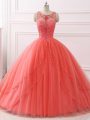 Great Coral Red Sweetheart Neckline Beading and Lace Quinceanera Gowns Sleeveless Lace Up