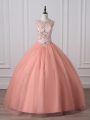 Peach Zipper Vestidos de Quinceanera Beading Sleeveless Floor Length
