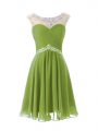 Olive Green Scoop Neckline Beading Homecoming Dress Cap Sleeves Zipper