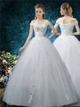 Delicate Organza Cap Sleeves Floor Length Wedding Gown and Beading and Appliques