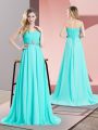 Aqua Blue Homecoming Dress Prom and Military Ball with Beading and Ruching Sweetheart Sleeveless Brush Train Lace Up