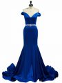 Royal Blue Sleeveless Beading Zipper Evening Dress
