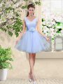 Admirable V-neck Sleeveless Lace Up Dama Dress for Quinceanera Lavender Tulle