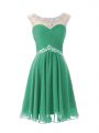 Turquoise Chiffon Zipper Cocktail Dresses Cap Sleeves Knee Length Beading