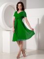 Sumptuous V-neck Short Sleeves Chiffon Mother Of The Bride Dress Ruching Zipper