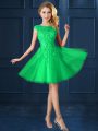 Delicate Knee Length A-line Cap Sleeves Green Bridesmaids Dress Lace Up