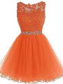 Cheap Orange A-line Tulle Scoop Sleeveless Beading and Ruffles Mini Length Zipper Prom Gown