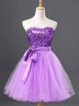 Lavender Sleeveless Mini Length Sashes ribbons and Sequins Zipper Club Wear