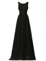Fantastic Black Empire Scoop Sleeveless Chiffon Floor Length Zipper Appliques Bridesmaid Gown