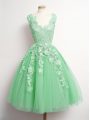 Green Sleeveless Knee Length Appliques Lace Up Wedding Guest Dresses