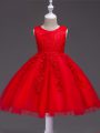 Tulle Sleeveless Knee Length Little Girl Pageant Dress and Appliques