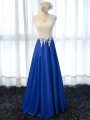 On Sale Royal Blue Elastic Woven Satin Zipper Sleeveless Floor Length Lace and Appliques