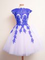Mini Length A-line Sleeveless Blue And White Quinceanera Dama Dress Lace Up