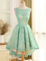 Lace Scoop Sleeveless Backless Lace and Appliques Club Wear in Turquoise