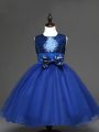 New Arrival Royal Blue Scoop Zipper Sequins and Bowknot Little Girls Pageant Dress Sleeveless