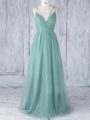 High End V-neck Sleeveless Criss Cross Bridesmaid Gown Green Tulle
