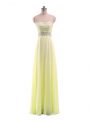 Yellow Empire Beading Prom Gown Zipper Chiffon Sleeveless Floor Length