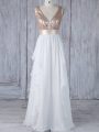Sleeveless Chiffon Floor Length Backless Bridesmaid Dress in White with Ruffles and Sequins