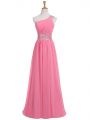 Ideal Rose Pink Sleeveless Floor Length Beading and Ruching Backless Formal Evening Gowns