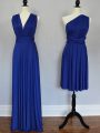 Pretty One Shoulder Sleeveless Quinceanera Court Dresses Floor Length Ruching Royal Blue Chiffon