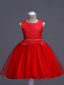 Red Zipper Scoop Lace Little Girl Pageant Dress Organza Sleeveless