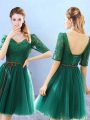 Top Selling Green Half Sleeves Tulle Backless Bridesmaid Dresses for Prom and Party