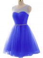 Top Selling Scoop Sleeveless Tulle Custom Made Beading and Ruching Lace Up