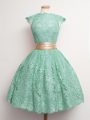 Comfortable Turquoise Square Lace Up Belt Quinceanera Court Dresses Cap Sleeves