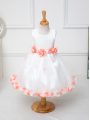 Admirable White Little Girls Pageant Dress Wedding Party with Appliques and Hand Made Flower Scoop Sleeveless Zipper