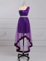 Graceful Purple Homecoming Dress Prom and Party and Sweet 16 with Beading One Shoulder Sleeveless Zipper