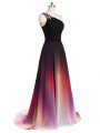 Superior Brush Train Empire Red Carpet Prom Dress Multi-color Chiffon Sleeveless Lace Up