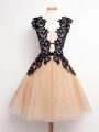 Elegant Champagne Sleeveless Knee Length Lace Lace Up Dama Dress