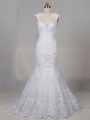 Charming Scoop Sleeveless Tulle Wedding Gowns Beading and Lace Brush Train Backless