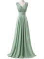 Elegant V-neck Sleeveless Lace Up Wedding Guest Dresses Apple Green Chiffon