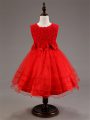 Elegant Scoop Sleeveless Tulle Little Girl Pageant Dress Ruffled Layers and Hand Made Flower Zipper
