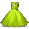 Chic Scoop Sleeveless Organza and Sequined Flower Girl Dress Bowknot and Belt and Hand Made Flower Zipper