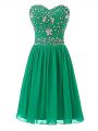 Green Sleeveless Knee Length Beading Zipper Club Wear
