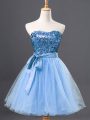 Mini Length Zipper Ball Gown Prom Dress Light Blue for Prom and Party with Sequins