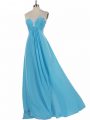 Edgy Aqua Blue Empire One Shoulder Sleeveless Chiffon Floor Length Zipper Appliques Quinceanera Court Dresses