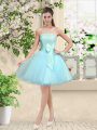 Flirting Aqua Blue Off The Shoulder Lace Up Lace and Belt Dama Dress Sleeveless