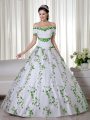 Short Sleeves Embroidery Lace Up Quince Ball Gowns