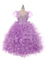 Organza Sleeveless Floor Length Little Girl Pageant Dress and Beading and Ruffles