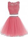 Fantastic Pink Scoop Neckline Beading and Lace and Appliques Party Dress Wholesale Sleeveless Zipper