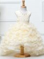 Nice Sleeveless Zipper High Low Beading and Ruffles Child Pageant Dress